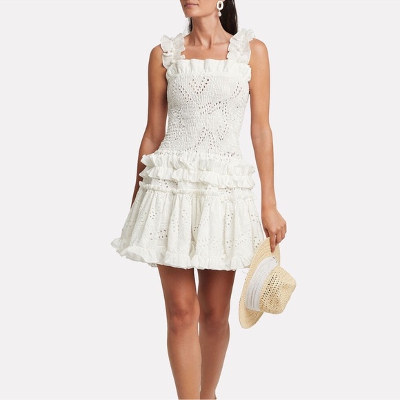 Waimari Tops - Waimari Alfresco Eyelet Mini Dress White